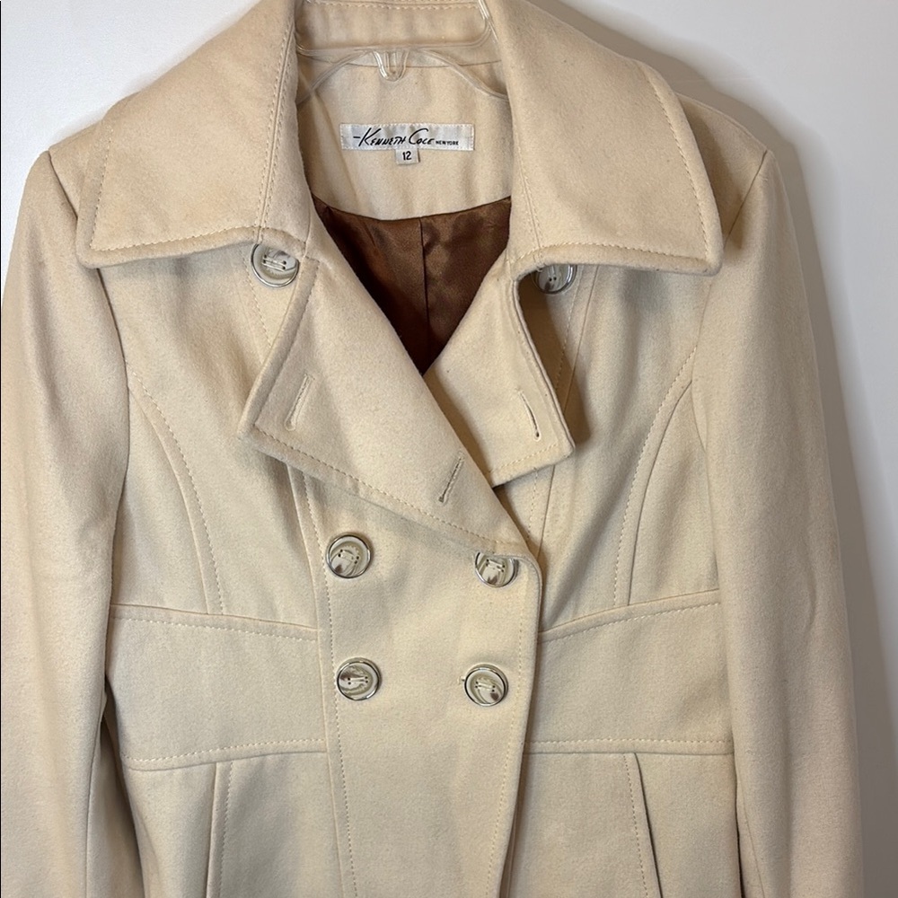 LAST CALL! Calvin Klein Cream Wool Peacoat with Tailored Silhouette - Picture 4 of 14
